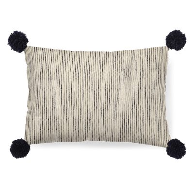 Krystal 13 x 21 Cream/Blue Pom Pom Decorative Pillow Cover