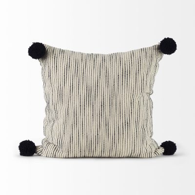 Alternative view of Krystal 20 x 20 Cream/Blue Pom Pom Decorative Pillow Cover