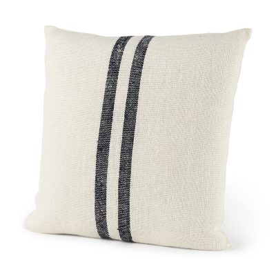 Sandra 18 x 18 Beige With Blue Stripes Decorative Pillow Cover