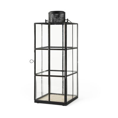 Gamfield 6.1L x 6.1W x 16.7H Large Black Metal and Glass Lantern