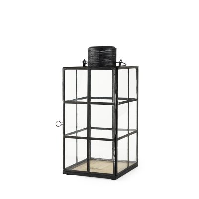 Gamfield 6.1L x 6.1W x 13.4H Medium Black Metal and Glass Lantern
