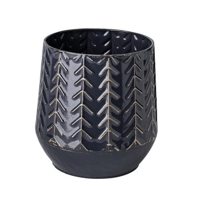Gemma I Metal Glossy Dark Blue Chevron Vase