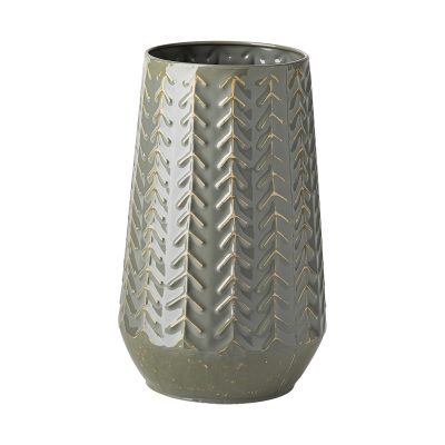 Gemma III Metal Glossy Green/Gray Chevron Vase
