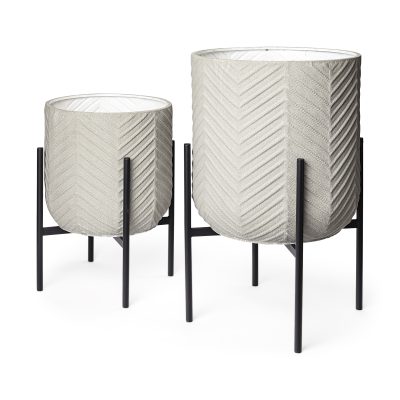 Mabel Set of Two 15.4 x 24.8 Eggshell Metal Top W/ Black Iron Base Plant Stands