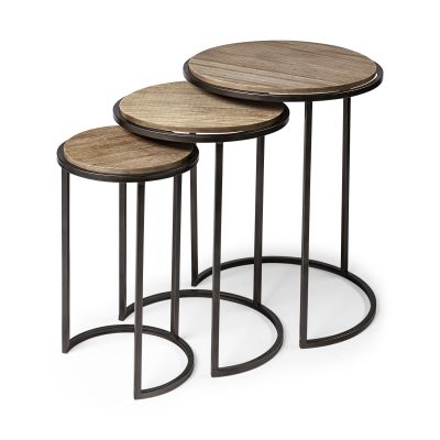 Glover (Set of 3) 20L x 20W Brown Wood Round Top W/Metal Nesting Accent Tables