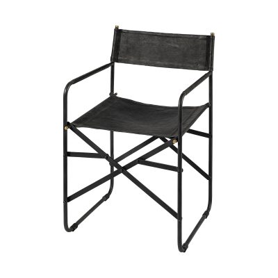 Direttore Black Iron Frame Black Leather Dining Chair