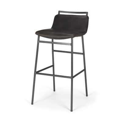 Kavalan 37.5" Total Height Ebony Leather Seat Black Metal Frame Bar Stool