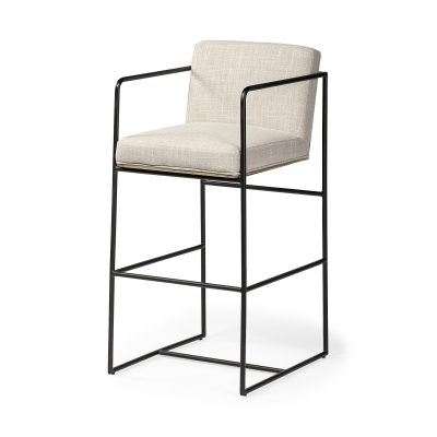 Stamford 40" Total Height Light Beige Upholstered Seat w/ Wood Back, Metal Frame Bar Stool