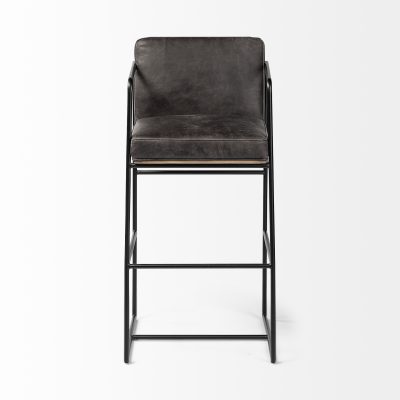 Alternative view of Stamford 40" Total Height Black Leather Seat w/ Wood Back, Metal Frame Bar Stool