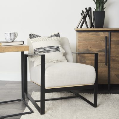 Alternative view of Stamford Light Beige Upholstered Seat w/ Wood Back, Metal Frame Accent Chair