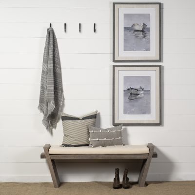 Alternative view of Elaine I 58L x 14.75W x 20H Brown Wood Upholstered Cream Seat Entryway Bench