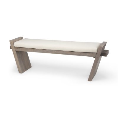 Elaine I 58L x 14.75W x 20H Brown Wood Upholstered Cream Seat Entryway Bench