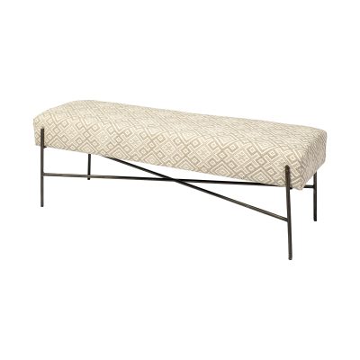 Avery II 55L x 17W Off White Upholstered Seat With Metal Base Accent Bench