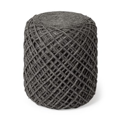 Allium Dark Gray Handwoven Wool Cylindrical Pouf