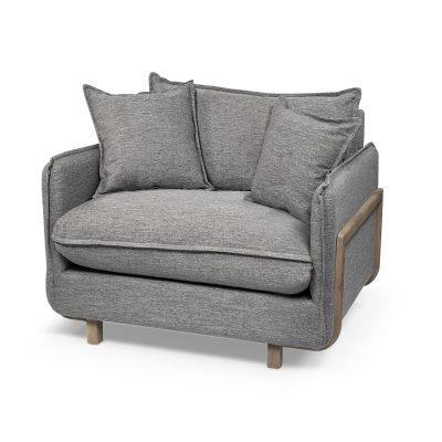 Roy II Castlerock Gray Upholstered and Brown Wood Frame Arm Chair