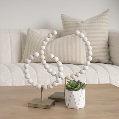 Alternative view of Pontchartrain I (Small) 9L x 5W White Beaded Broken Sphere Decorative Object W/ Gold Base