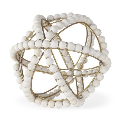 Espanlade II Large 11L x 11W White Wooden Beaded Orb