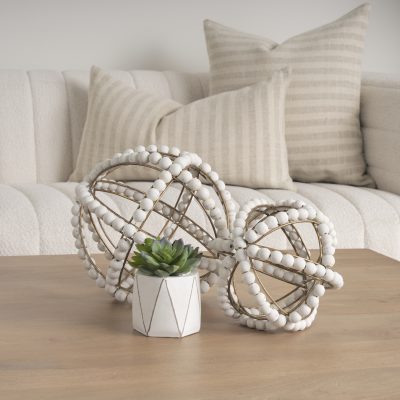 Alternative view of Espanlade I Small 9L x 9W White Wooden Beaded Orb