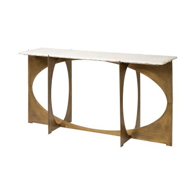 Reinhold IV 59L x 16W White Marble Top Gold Metal Base Console Table