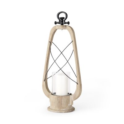 Zain II Large Brown Wooden Vintage Inspired Candle Holder Lantern