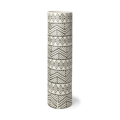 Uhura II Large Cream Black Patterned Cylindrical Ceramic Vase