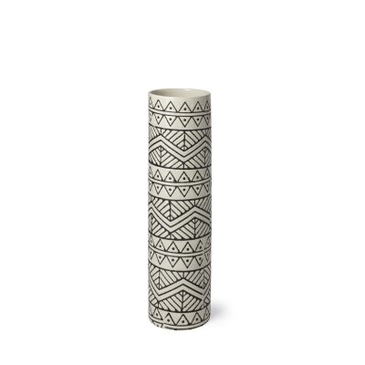 Uhura I Small Cream Black Patterned Cylindrical Vase