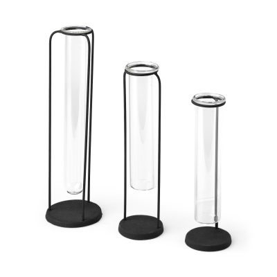 Beeker Set Of Three Black Metal Test Tube Style Vases