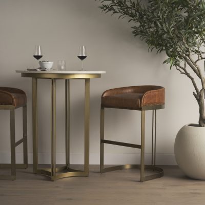Alternative view of Hollyfield II Brown Leather Seat Gold Metal Base Bar Stool