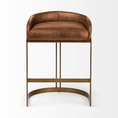 Alternative view of Hollyfield II Brown Leather Seat Gold Metal Base Stool