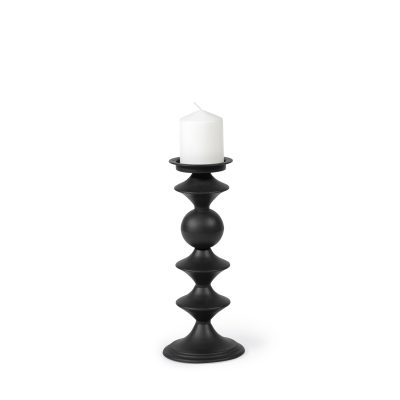 Candelero I Small Black Metal Grooved Table Candle Holder
