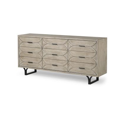 Giselle II Brown Fir Veneer W/Black Metal Leg 9 Drawer Sideboard