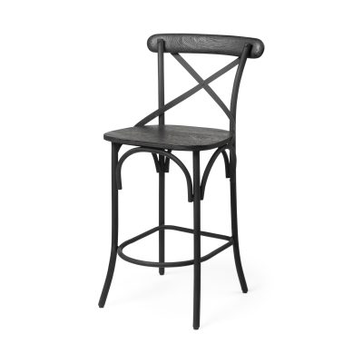 Etienne 26.25" Seat Height Black Wood Seat Black Metal Base Stool