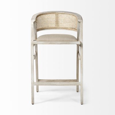 Alternative view of Tabitha 30.75" Seat Height Beige Fabric/Rattan Seat Blonde Wood Frame Bar Stool