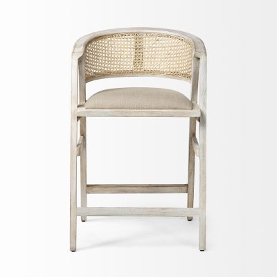 Alternative view of Tabitha 26.75" Seat Height Beige Fabric/Rattan Seat Blonde Wood Frame Counter Stool