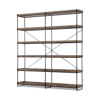 Trey IV 80L x 16W x 87.5H  Medium Brown Wood and Iron Five Tray Shelf Shelving Unit