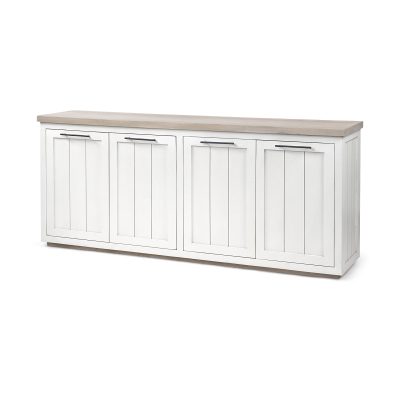 Fairview III Solid Wood Brown Top & White Frame 4 Cabinet Door Sideboard