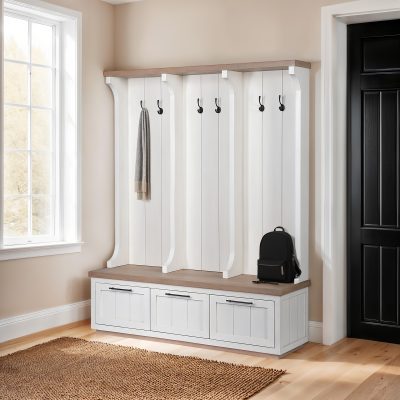 Alternative view of Fairview IV 61L x 17W White And Brown Wood With Storage Hall Tree