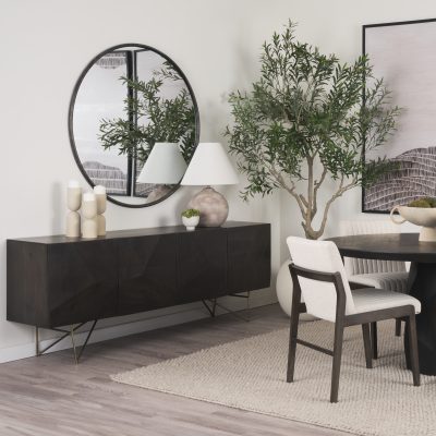 Alternative view of Darwin 80x17.5 Brown Solid Wood Gold Metal Base 4 Cabinet Door Sideboard