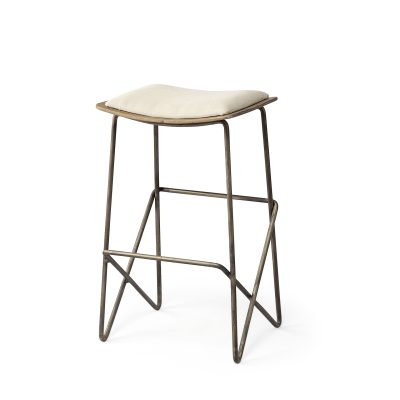 Katniss 26" Total Height Cream Fabric Seat Gold Metal Frame Counter Stool