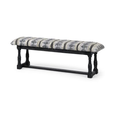 Denison II 56L x 15W Black Wood Base Woven-Leather Cushion Top Accent Bench