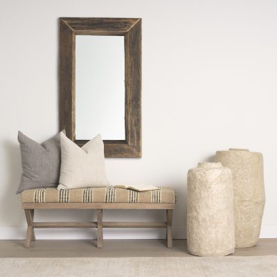 Alternative view of Solis 50L x 16W Brown Base Upholstered Beige/Black Stripe Seat Accent Bench