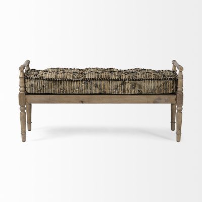 Alternative view of Fullerton II 57L x 21W Jute Patterned Top W/Brown Wood Base Accent Bench