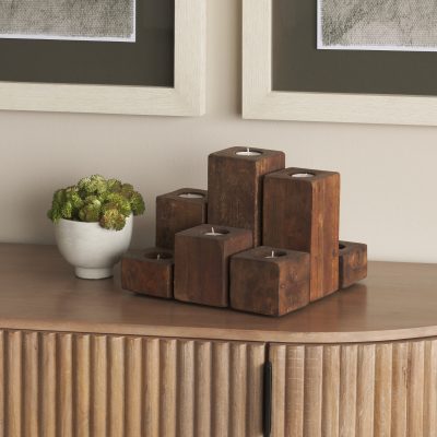 Alternative view of Cassius Light Brown Nine Wood Block Table Candle Holder