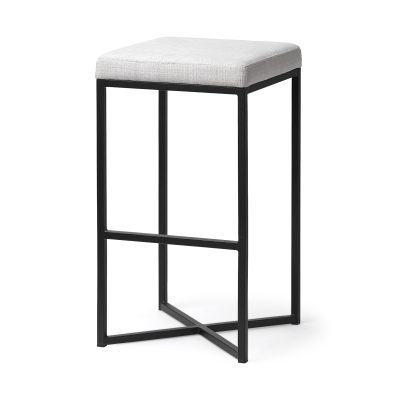 Frodo 29.75" Seat Height White Fabric Seat Black Metal Base Stool