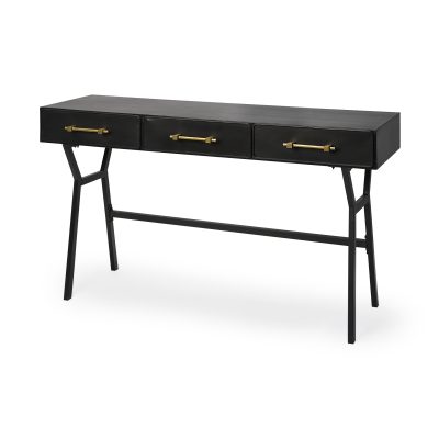 Vince 51L x 18W Black Metal W/Gold Accents 3 Drawer Office Desk