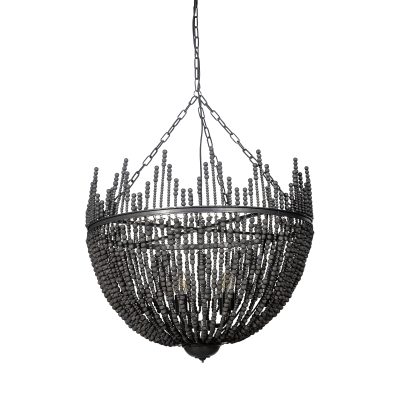 Liam I 32x30 Black Wooden Bead Bowl-Style Four Bulb Chandelier