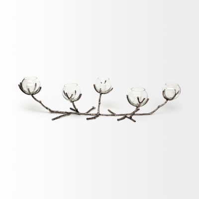 Alternative view of Vine I Distressed Silver Metal Creeper Five Candle Table Candle Holder