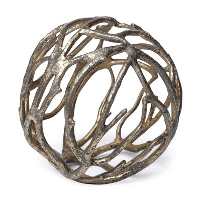 Sphaira Noir II Large 7L x 7W Gold Cast Aluminum Decorative Tree Branch Orb