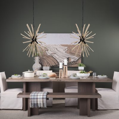 Alternative view of Jules 25x25 Blonde Wood and Black Metal Six Bulb Chandelier Light