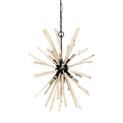 Jules 25x25 Blonde Wood and Black Metal Six Bulb Chandelier Light